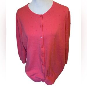 Talbots Women’s Swiss Dot Pink 3/4 Sleeve Cotton Cardigan Size 2X